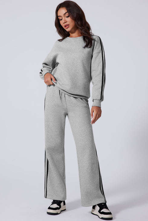 Side Striped Round Neck Top and Pants Active Set - Odaingerous